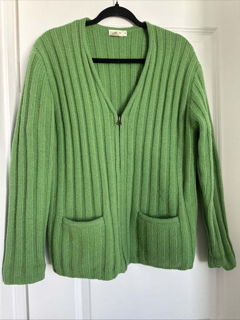Vintage J.Crew Shetland Wool Full Zip Cardigan Sweater Zip Green Womens Medium